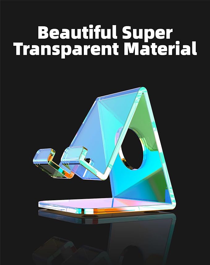 TOPGO Acrylic Phone Stand, Clear Phone Holder for Office Desk, Vanity, Kitchen Counter, Bedside Table, Compatible with iPhone 17 16 15 14 13 12 Pro Max Plus/Smartphones/iPad/Switch - Iridescent Color