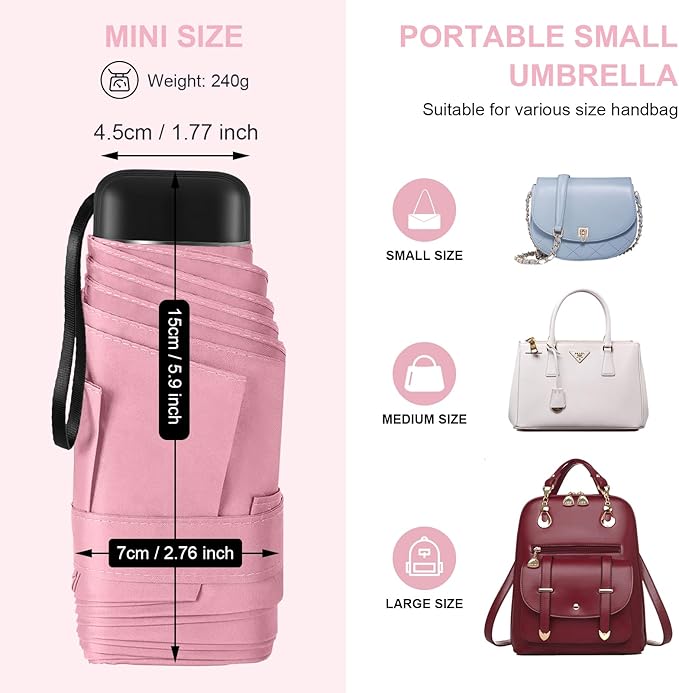 LEAGERA Compact Travel Umbrella with Case - Mini Umbrella for Purse, Small Lightweight &Tiny Design Perfect for Parasol Outdoor Sun&Rain Umbrellas