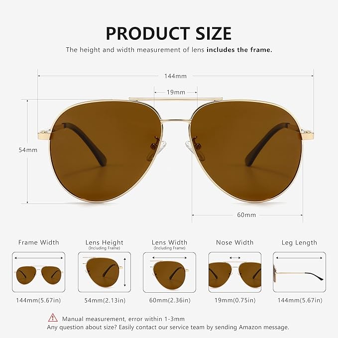 SUNGAIT Women's Lightweight Oversized Aviator Sunglasses - Classic Style Polarized Lens