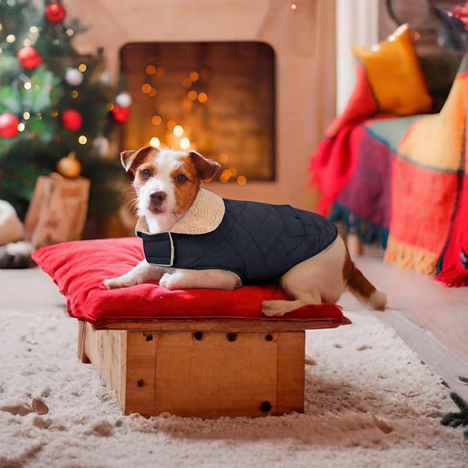 Winter Coat for Medium Dogs, Dog Plaid Jacket, Pets Coat for Cold Weather, Windproof Warm Garments, Pet Thickened Outfits Indoor Outdoor, NavyBlue M