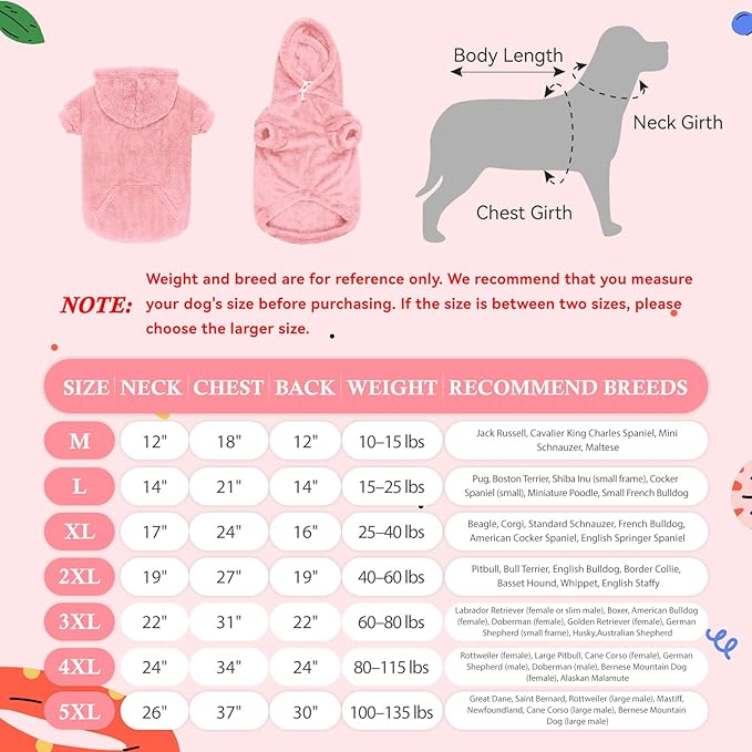 5XL Dog Sweaters for Large Dogs,Extra-Large Dog Hoodie,Warm Fuzzy Fleece Sweatshirt with Hood & Pocket,Leash Hole,Cozy Cold Weather Pet Clothes Sweater Hoodie for Large Dogs(Pink,5XL)