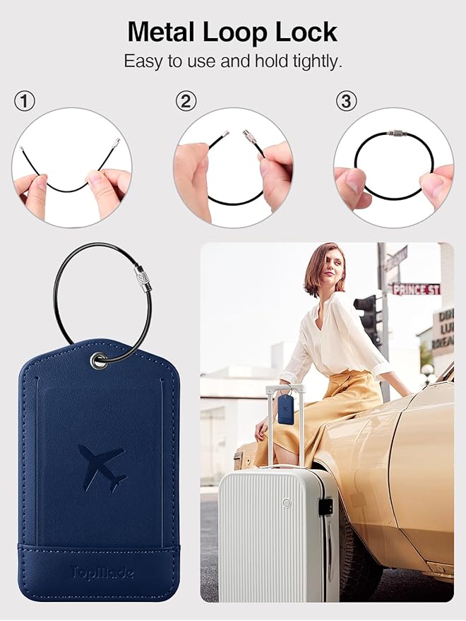 TopMade Smart Luggage Tag with Apple Find My, Premium Leather Luggage Tags for Suitcase, Travel Bags, Backpacks, Anti-Lost Suitcase Tag Tracker for Travel with Privacy Name Card, Rechargeable