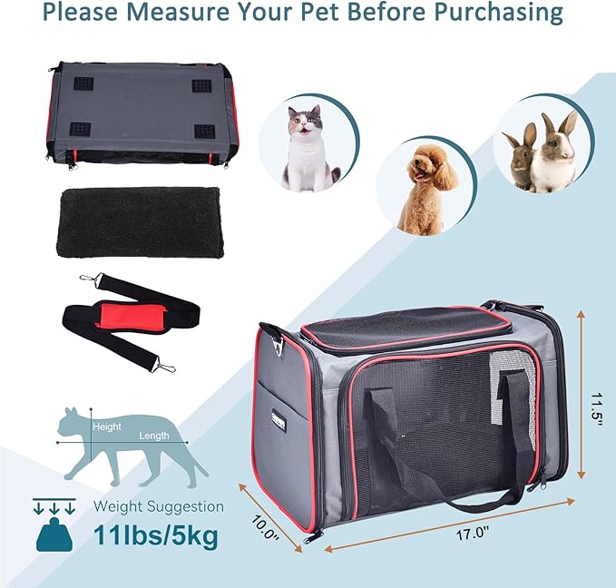 Soft-Sided Kennel Pet Carrier for Small Dogs, Cats, Puppy, Airline Approved Cat Carriers Dog Carrier Collapsible, Travel Handbag & Car Seat