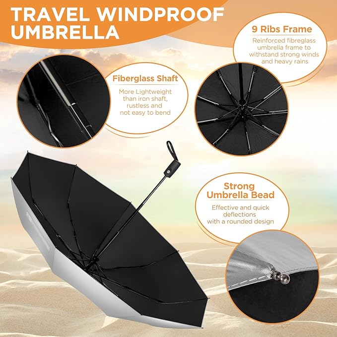 NINEMAX UV Umbrella for Sun Protection UPF 50+, 46 Inch Travel Compact Sun Umbrellas UV Blocking Small Auto Open Personal Portable for Walking