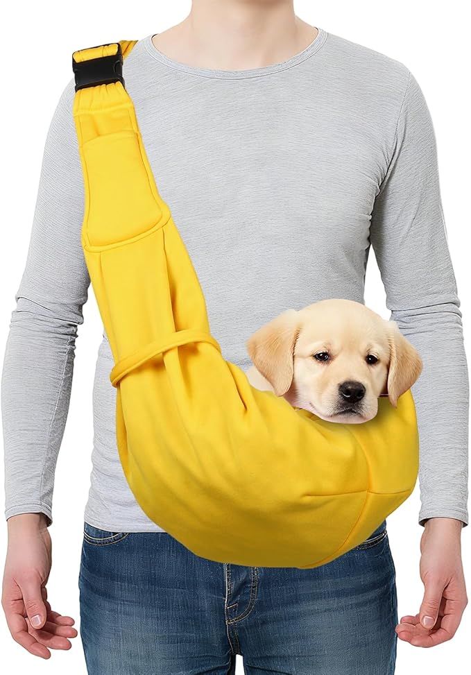 PETAXCELL Dog and Cat Sling Carrier Up to 16.5 Lbs, Hand-Free Reversible Pet Sling Carrier with Adjustable Strap and Pocket, (Yellow, 1 Pcs) Intended for Hiking/Camping/Traveling