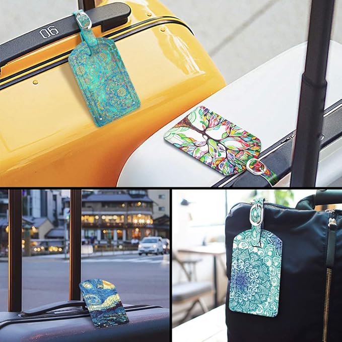 FINTIE 2 Pack Luggage Tags, Leather Name ID Labels with Privacy Cover for Travel Bag Suitcase, Theme - Shades of Blue