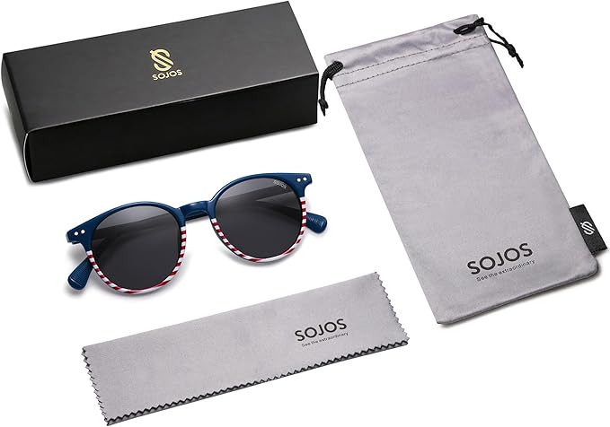 SOJOS Small Round Classic Polarized Sunglasses for Women Men Vintage Style UV400 Lens MAY SJ2113