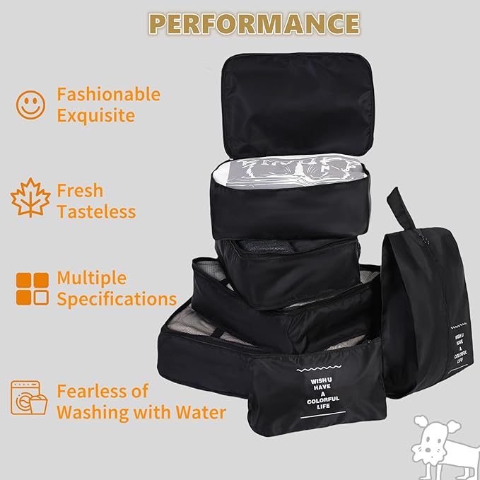 Packing Cubes Storage Bags 9 Pieces-Luggage Organizers Classify Store Clothing Efficiently for Travel Outdoor Home (Black, 9 Pieces)