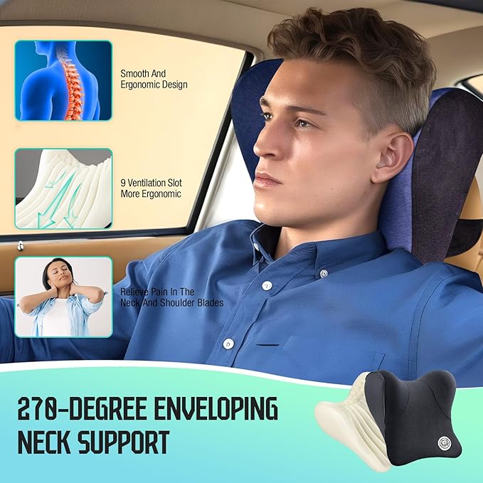 Car Neck Pillow for Driving Seat, Soft Memory Foam Headrest Pillow with Adjustable Strap and Removable Cover, Ergonomic Neck Support for Car, Office Chair, Gaming Chair – Green