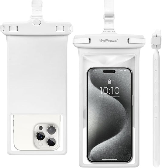 wellhouse Waterproof Phone Pouch, Waterproof Phone Case for iPhone 16 15 14 13 12 Pro Max XS Samsung, IPX8 3D Cellphone Dry Bag Beach Essentials (1 Pack - White8.0, 8 inch)