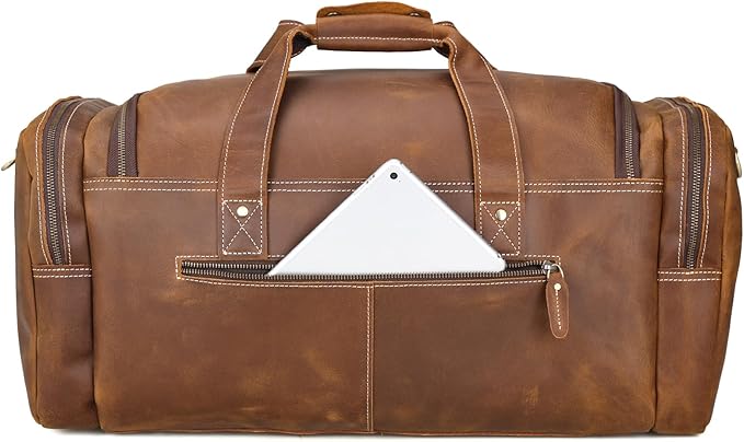 Polare 23" Full Grain Cowhide Leather Gym Duffle Weekender Overnight Travel Duffel Bag For Men