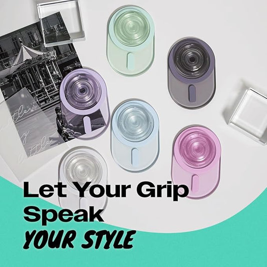 Oval Magnetic Phone Grip – MagSafe Compatible, Translucent Design, Slim and Lightweight, Grip and Stand for iPhone (Blue)