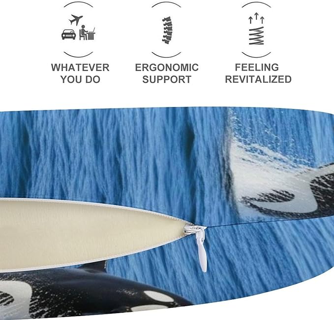 Funny Travel Neck Pillow Memory Foam U Shaped Cushion Orca Killer Whale, Washable Cover for Men Women Teens Airplane Car Sleep