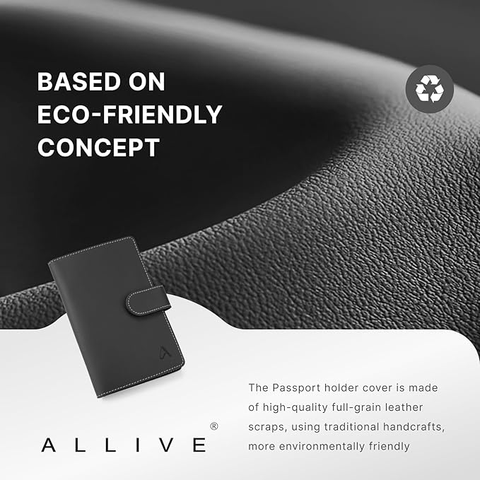 ALLIVE Passport Holder for Travel Family, Genuine Leather Passport Wallet with AirTag Slot, RFID Blocking Travel Document Organizer for Women & Men, Airport Essentials, Family Travel Gift (Black)