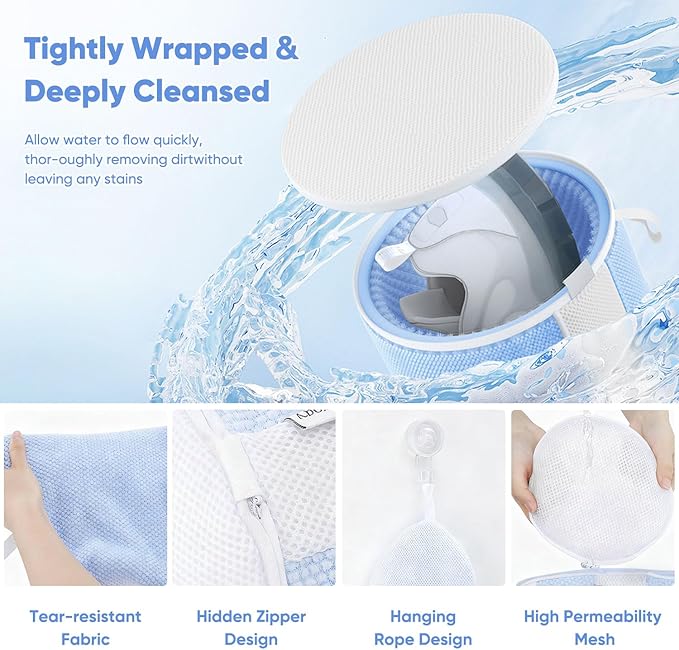 Shoe Washing Machine Bag 2Pcs - Reusable Laundry Bags for Washer & Dryer, 360° Deep Clean & Large Size Plush Fibers for Sneakers, Tennis Shoes, Kids Footwear, Durable Invisible Zipper (Blue)