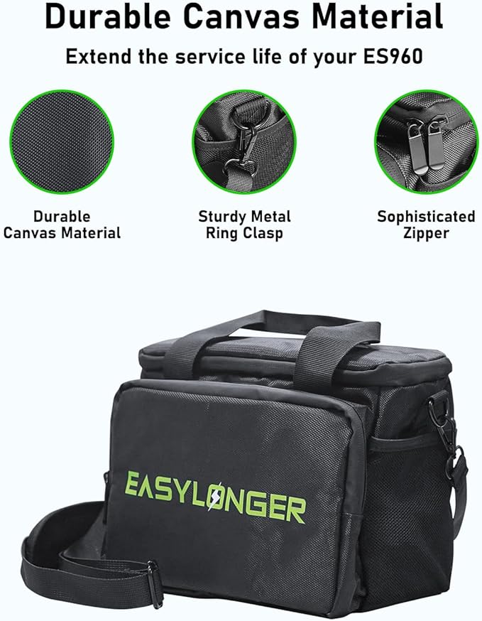 EASYLONGER Travel Carrying Case Compatible with ES960, MARBERO M82/M138, Apowking ‎R100, Anker SOLIX/A1727, etc. Battery Pack Storage Bag with Cable Organizer and Detachable Shoulder Strap, Black