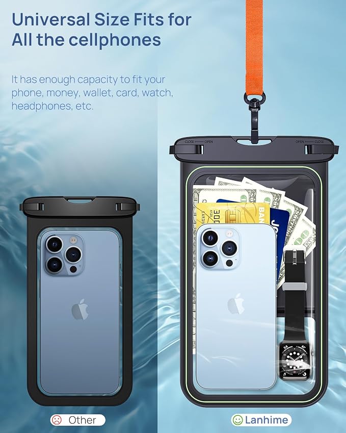 Lanhiem 10.5" Large Floating IP68 Waterproof Phone Pouch, Universal IPX8 Dry Bag 1 Pack with Lanyard for iPhone 16 15 14 Pro Max, Samsung Galaxy S24 Ultra S23 S22, S23 FE, Pixel 9 8 Pro, Black