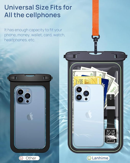 Lanhiem 10.5" Large Floating IP68 Waterproof Phone Pouch, Universal IPX8 Dry Bag 1 Pack with Lanyard for iPhone 16 15 14 Pro Max, Samsung Galaxy S24 Ultra S23 S22, S23 FE, Pixel 9 8 Pro, Black