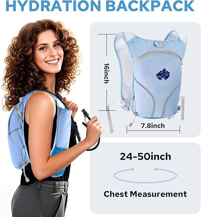 Lightweight Running Vest for Women Men, Adjustable Hydration Backpack with 500ml TPU Soft Flask, Breathable Reflective Large Capacity Water Backpack for Running Cycling Marathon Hiking