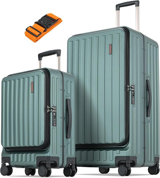Luggage Sets 2 Pieces, 20 Inch Carry On Luggage and 29 Inch Checked Luggage with Spinner Wheels, Lightweight ABS+PC Hardshell Trunk Suitcases with Aluminum Frame, Top Opening (Green, 20/29)
