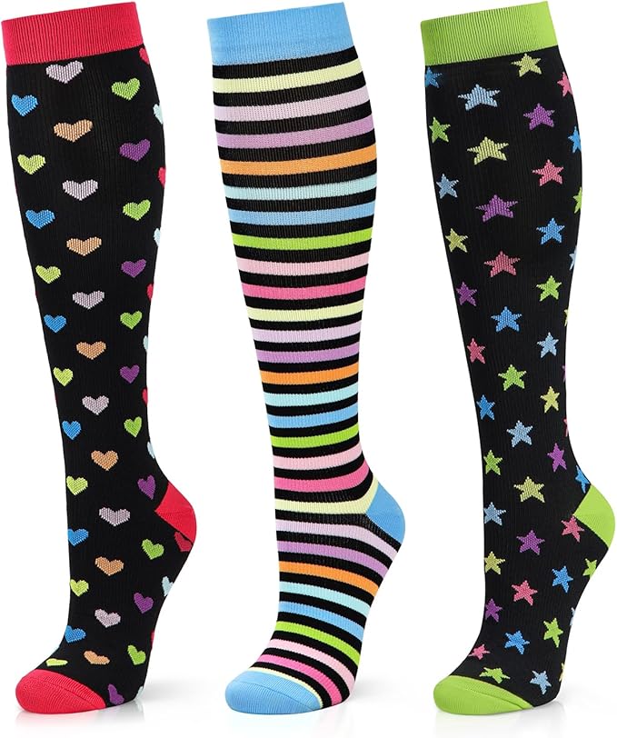 Medical Compression Socks for Women and Men 3 Pairs 20-30 mmHg Knee High Christmas Compression Stockings Circulation Best for Running Athletic Nurses