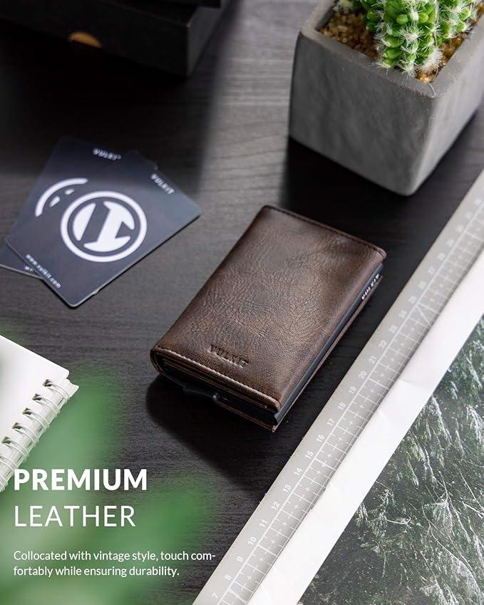 VULKIT Pop up Wallet Minimalist Cash Wallets RFID Blocking Leather Smart Credit Card Holder with Magnetic Closure for Men