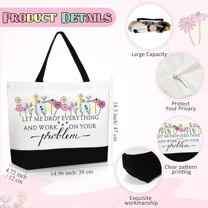 Kacctyen 3 Pcs Secretary Gifts Fine Canvas Tote Bag Administrative Assistant Makeup Cosmetic Bag Appreciation Keychains Gifts for Women Secretary Birthday