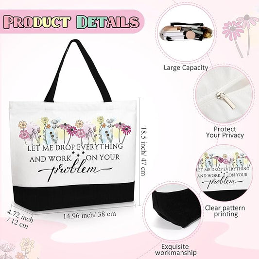 Kacctyen 3 Pcs Secretary Gifts Fine Canvas Tote Bag Administrative Assistant Makeup Cosmetic Bag Appreciation Keychains Gifts for Women Secretary Birthday