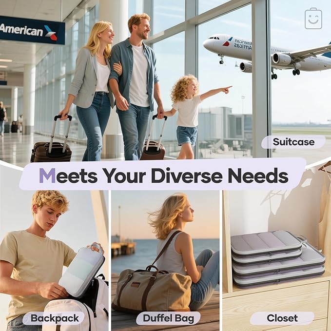 Veken 11 Set Compression Packing Cubes for Travel Essentials,Compressible Expandable Large Luggage Suitcase Organizer Bags for Clothing,Durable Space Saver Storage Bags with Toiletry Bags(Purple Gray)