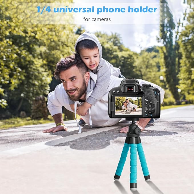 Ubeesize Portable Tripod Stand with Wireless Remote & Clip, Flexible Phone Holder for Video Recording (Blue)