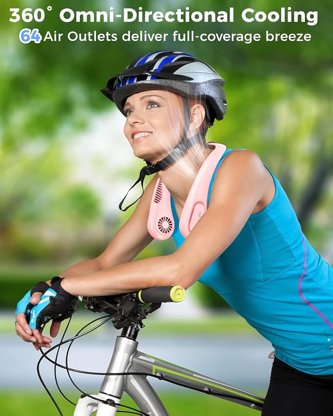 Portable Bladeless Neck Fan, 5000mAh Rechargeable Battery, 3 Speeds, Workout Essential, 360°Airflow, Twistable, Personal Wearable Neck Fan for Sports Outdoor Indoor, Gifts for Man Woman Family