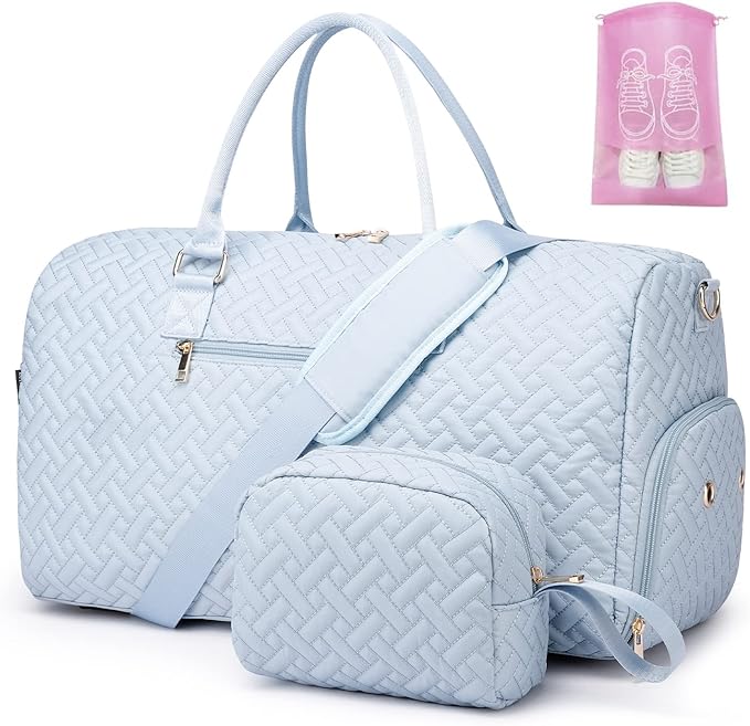 Duffle Bag for Travel, Weekender Bag with Shoe Compartment, Carry On Overnight Bag for Women with Toiletry Bag, Gym Bag with Wet Pocket, Hospital Bags for Labor and Delivery Beige