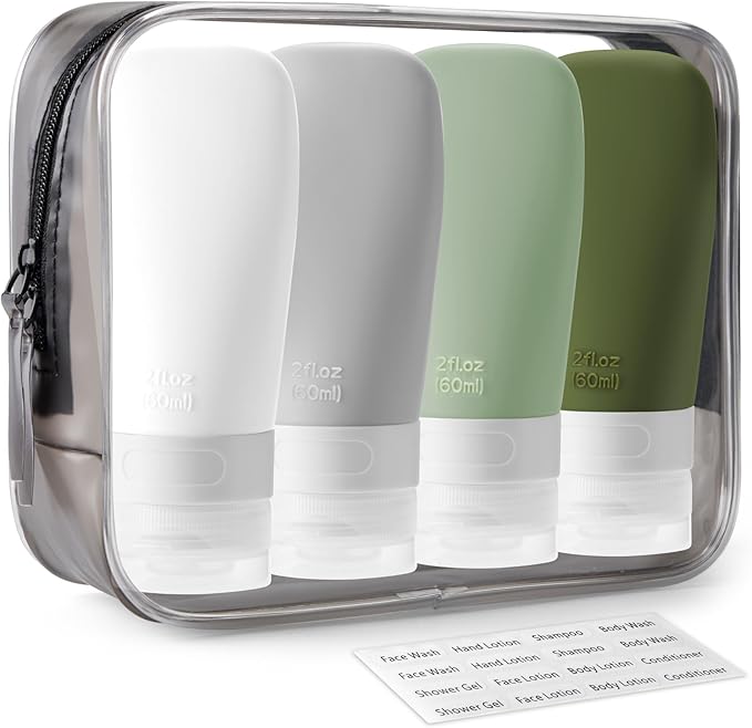 INSFIT Portable Travel Bottles, TSA Approved Leak Proof Containers for Toiletries, BPA Free Refillable Accessories for Shampoo, Body Wash, Liquids (4 Pack)