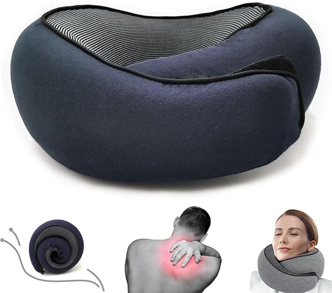 Outney™ Travel Pillow for Airplanes 2025 Veritable Chin Support Travel Neck Pillow 100% Pure Memory Foam Full Neck Surround Pillows for Traveling Flight Sleeping Portable Travel Essentials (Navy Blue)