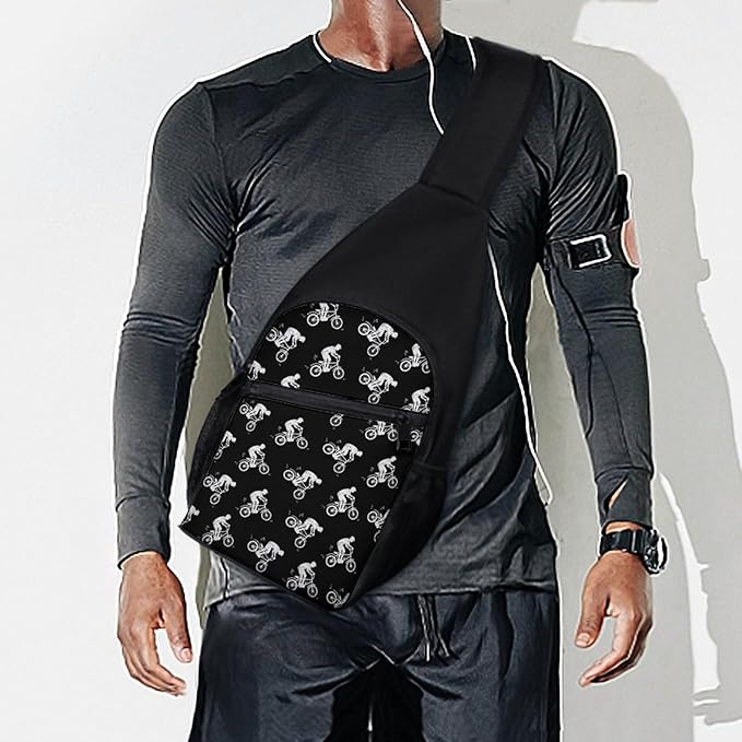 SWEET TANG Men and Women Sling Bag Chest Daypack, Motocross Dirt Bike White Shoulder Backpack Crossbody for Hiking Camping Running, Casual and Large Capacity Anti Theft Rucksack