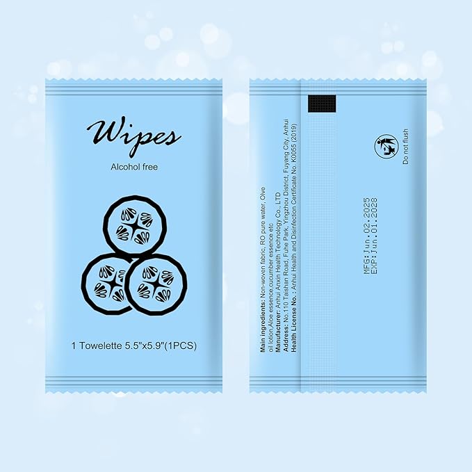 Individual Hand Wipes,Wet Wipes Individually Wrapped Bulk Cleansing Travel Size Wet Wipes for Wedding Travel Restaurant Barbecue(Cucumber,pack of 50)
