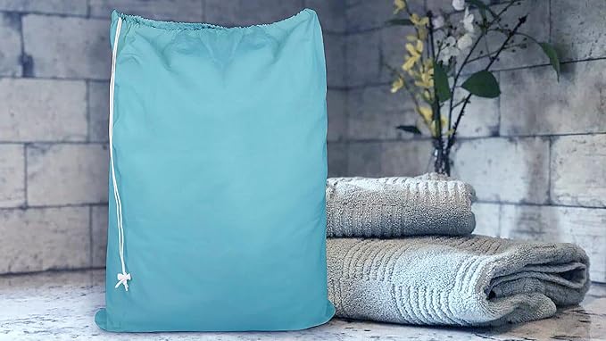 Urban Villa Laundry Bag Canvas|Dirty Clothes Travel Laundry Bag|Machine Washable|Reusable College Hostel Hamper Liner Bag for Garments Delicates Drawstring Closure 4 Pack Aqua Color|Size 28X36 Inches