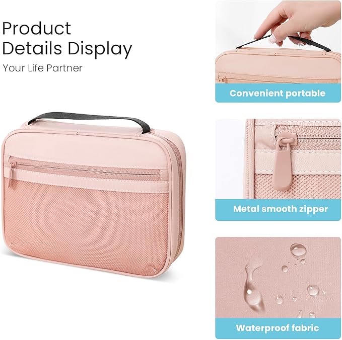 Electronics Organizer Bag, Portable Cable Organizer Case Travel Electronic Accessories Storage Case - Travel storage bag for Cables, Chargers, Phone, SD Cards - Pink
