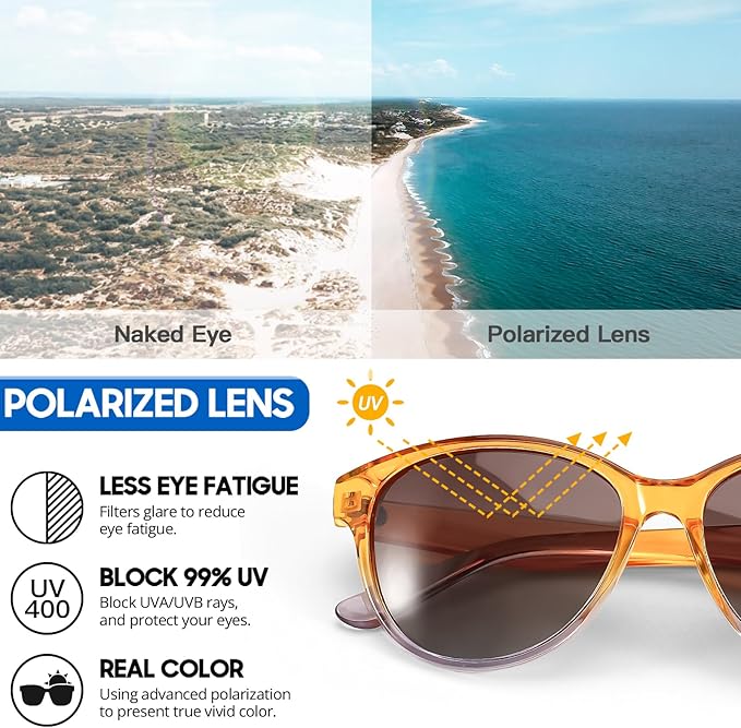 Myiaur Polarized Sunglasses for Women, Trendy Cat Eye Sun Glasses UV400 Protection Classic Retro Shade 2 Pack
