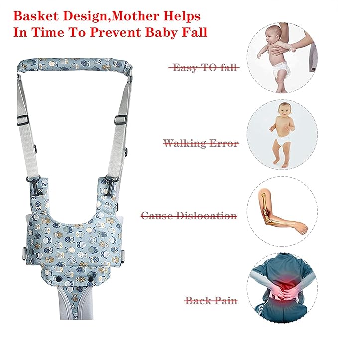 IULONEE Baby Walker, Handheld Kids Toddler Walking Harness Helper Assistant Protective Belt Child Activity Walker Adjustable Standing Up Walking Learning Helper for Toddler 7-24 Month (Blue & Grey)