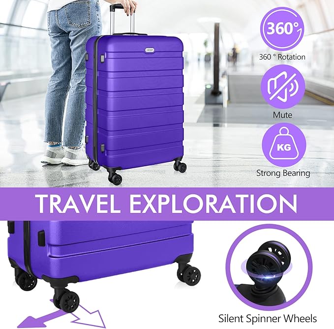 AnyZip Luggage PC ABS Hardside Lightweight Suitcase with 4 Universal Wheels TSA Lock Checked-Medium 24 Inch Violet Purple