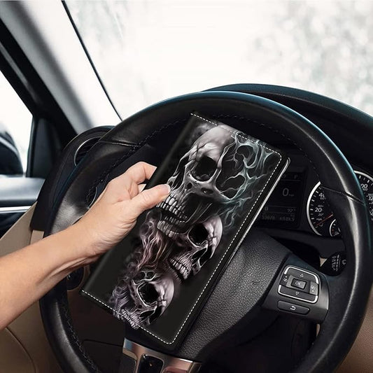 Car Registration and Insurance Holder, Leather Car Glove Box Organizer, Cool Car Accessories for ID, Driver's License Cards & Essential Document,business cards,Men&Women,Skull/Black