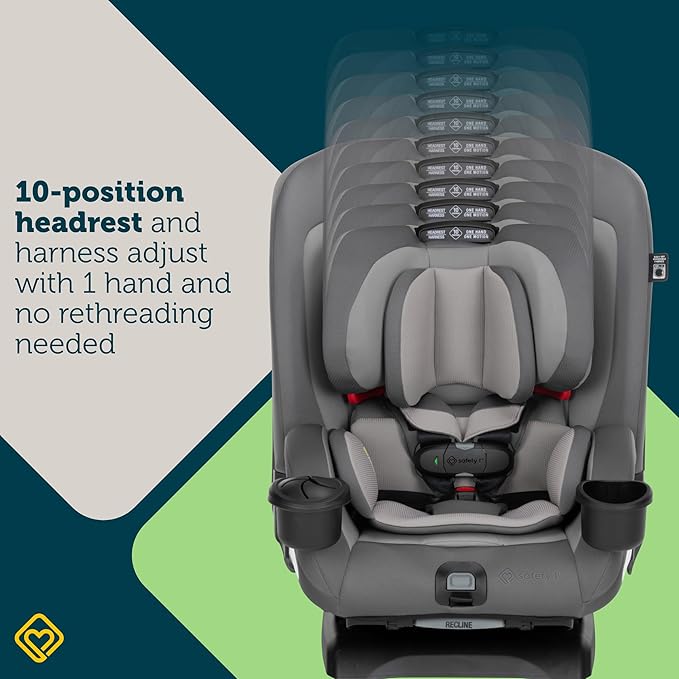 Safety 1st EverSlim 4-in-1 Convertible Car Seat, SecureTech Chest Clip, Ultra-Slim, 4-Mode Infant to Booster, Baby Car Seat, Fits 5-100 lbs, Memory Foam, Fiddlehead
