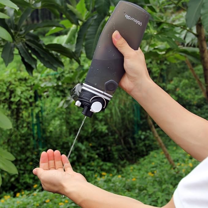 Valourgo Collapsible Water Bottle, Silicone Foldable with Leak Proof Valve BPA Free, Aqua Blue, 21 oz