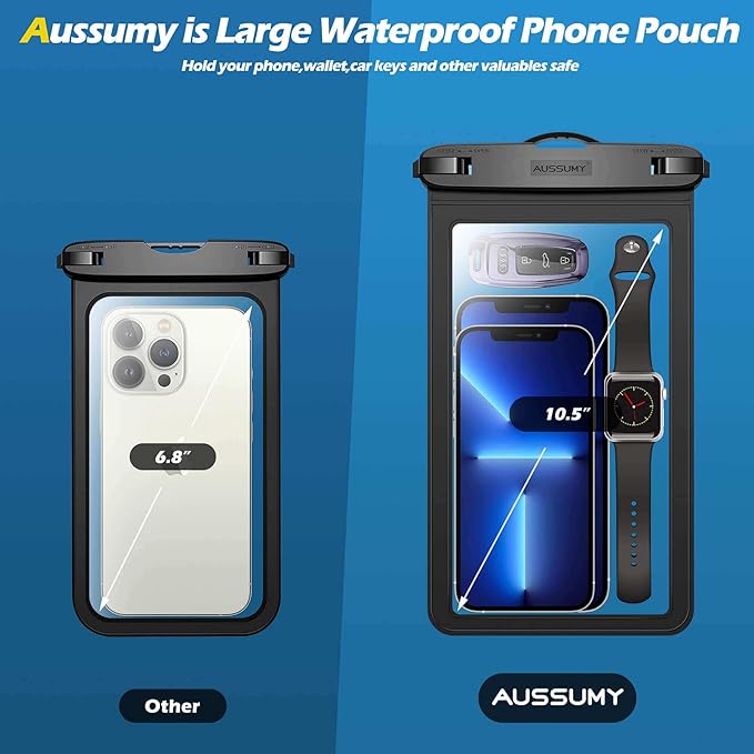 Large Waterproof Cell Phone Pouch - 4 Pack Underwater Clear Cellphone Holder Protector - Universal Water Proof Dry Bag Case with Neck Lanyard for Samsung Galaxy Note 20 for Beach Swimming Pool