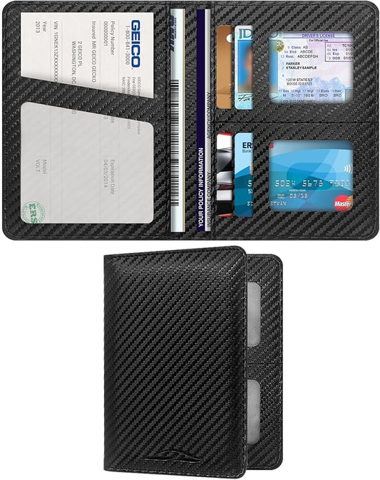 Car Registration and Insurance Holder with Magnetic Shut, Vehicle License Document Glove Box Compartment Organizer - For Documents, License, Cards