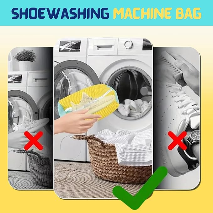 XXL Shoe Bag for Washing Machine - 2PCS Reusable shoe laundry bag for washer and dryer, 360° Premium Protective Shoe Washing Machine Bag for Sneakers, Slippers, Gym & All Type of Shoes (YELLOW)