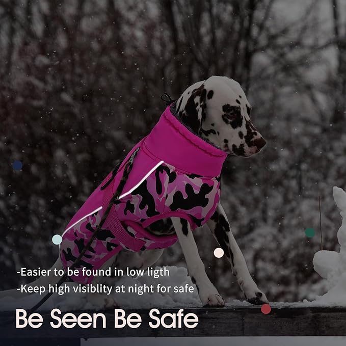 IECOii Extra Warm Reflective Adjustable Dog Jacket - Fleece Turtleneck Winter Coat for Cold Weather - Soft Coat for Small, Medium, Extra Large Dogs
