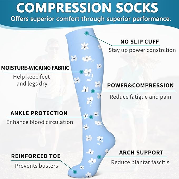 Bluemaple 6 Pack Copper Compression Socks for Women and Men Circulation-Best Support for Medical, Running,Nursing,Athletic