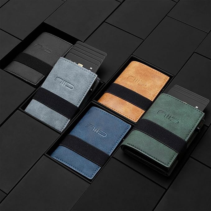 NIID Wallet for Men,Minimalist Front Pocket Wallet for Men - RFID Blocking Leather Bifold with Pop Up Card Holder, 2 ID Windows, Money Clip & Gift Box (Coffee)